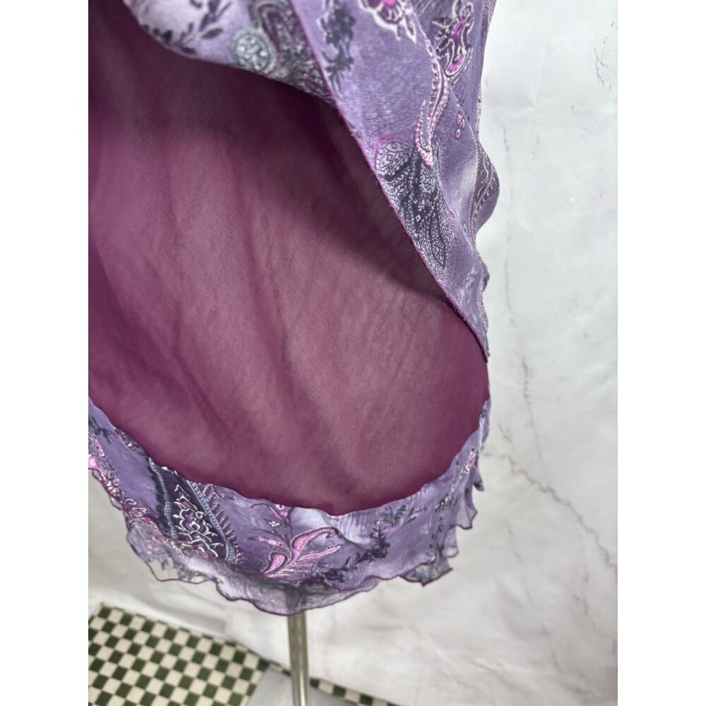 Vtg Y2k Silk Tiered Cami Blouse Asymmetrical Paisley Whimsigoth Fairy XL Purple - Picture 12 of 16